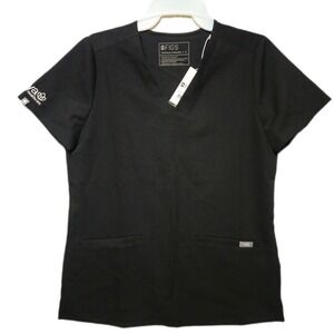 FIGS Casma Three-Pocket Scrub Top Black Women Small FW1100 Logo NWT